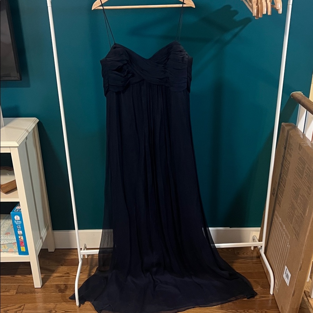 Amsale Spaghetti Strap Navy Gown